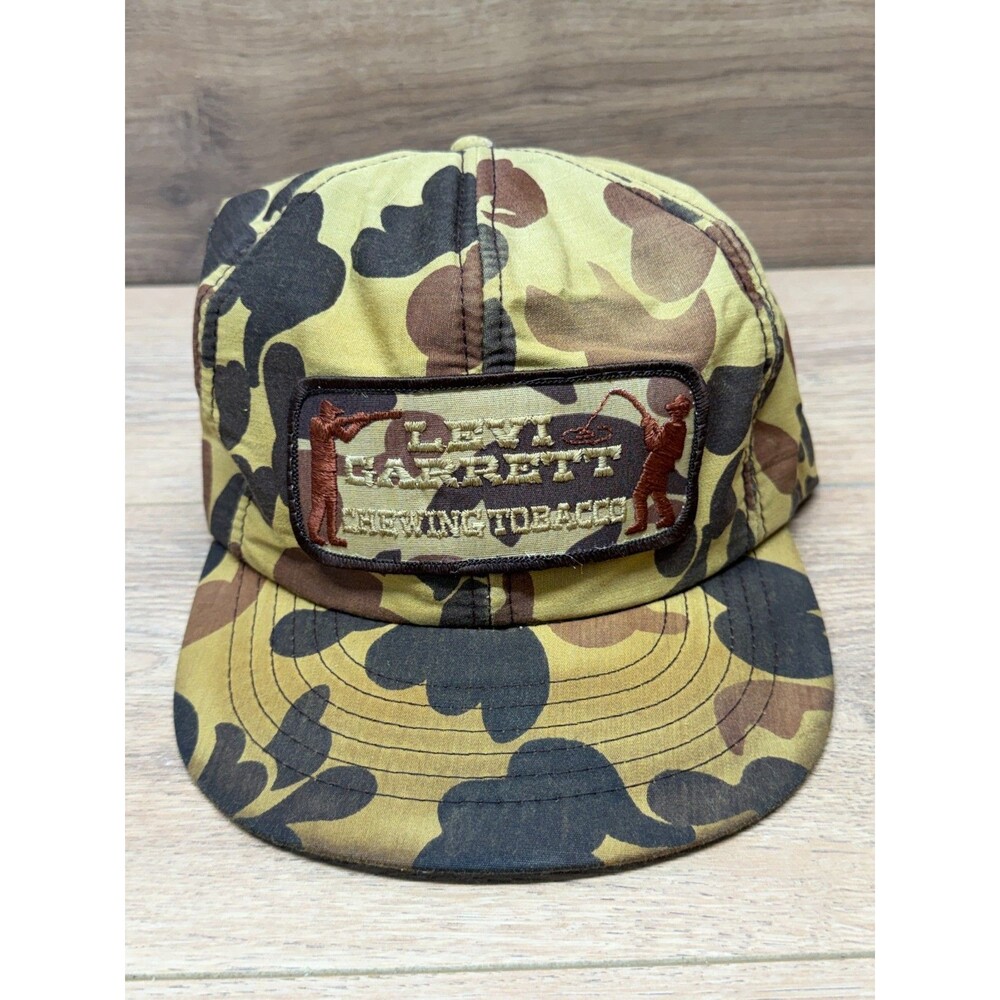 Levi Garrett Chewing Tobacco Snapback Camo Hat Cap Patch Made in USA Vintage 80s